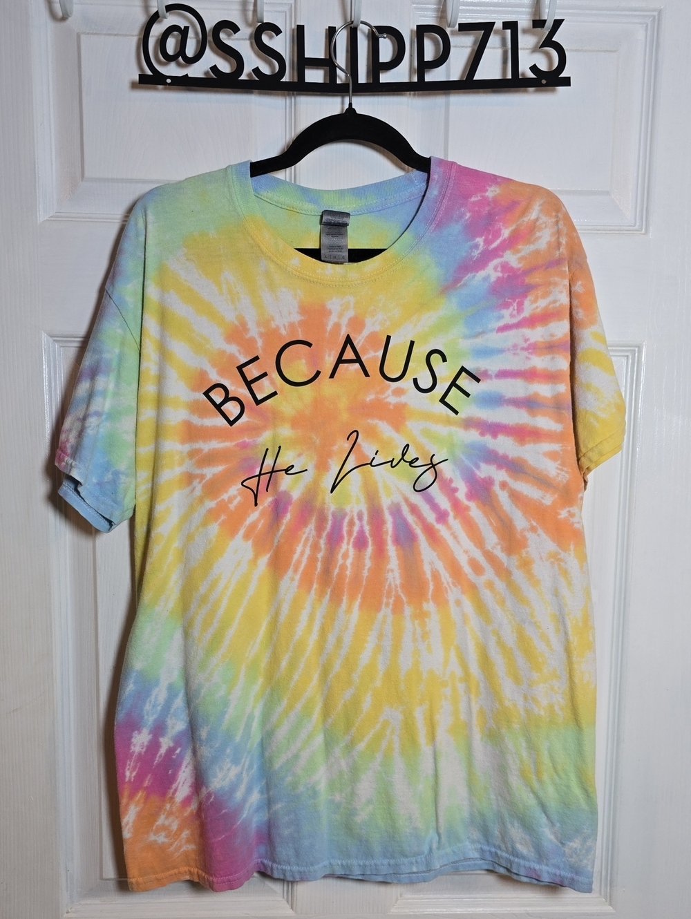 Gildan L Large Yellow Green Tie-Dye Short Sleeve Tee